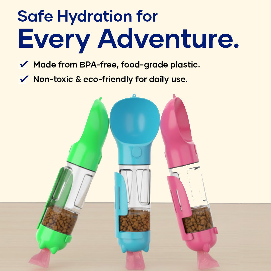 Aniwell 3-in-1 Portable Water Bottle – Water, Food, & Poop Waste Bag Dispenser, Leakproof, with Lanyard and Trash Shovel