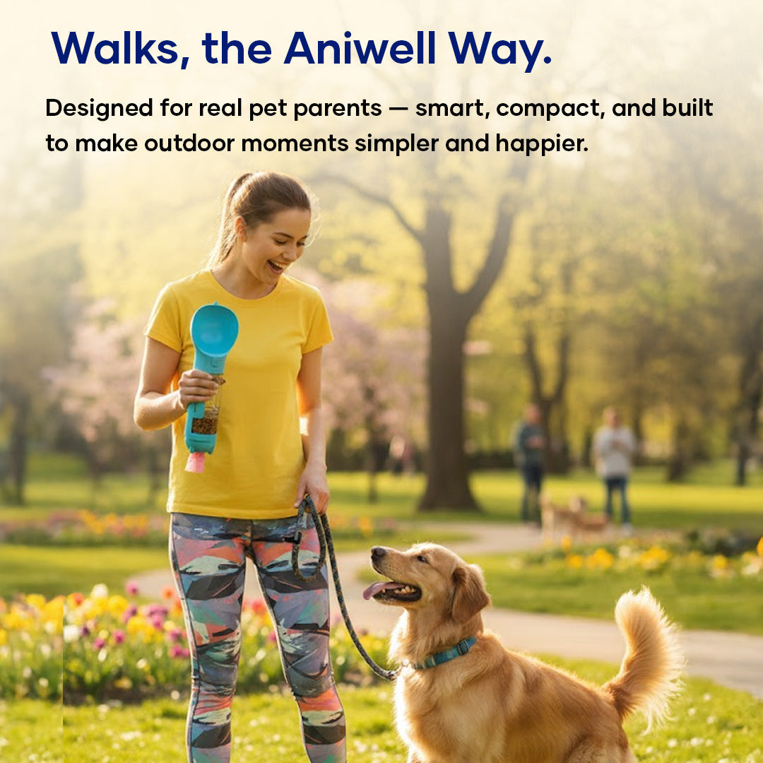 Aniwell 3-in-1 Portable Water Bottle – Water, Food, & Poop Waste Bag Dispenser, Leakproof, with Lanyard and Trash Shovel